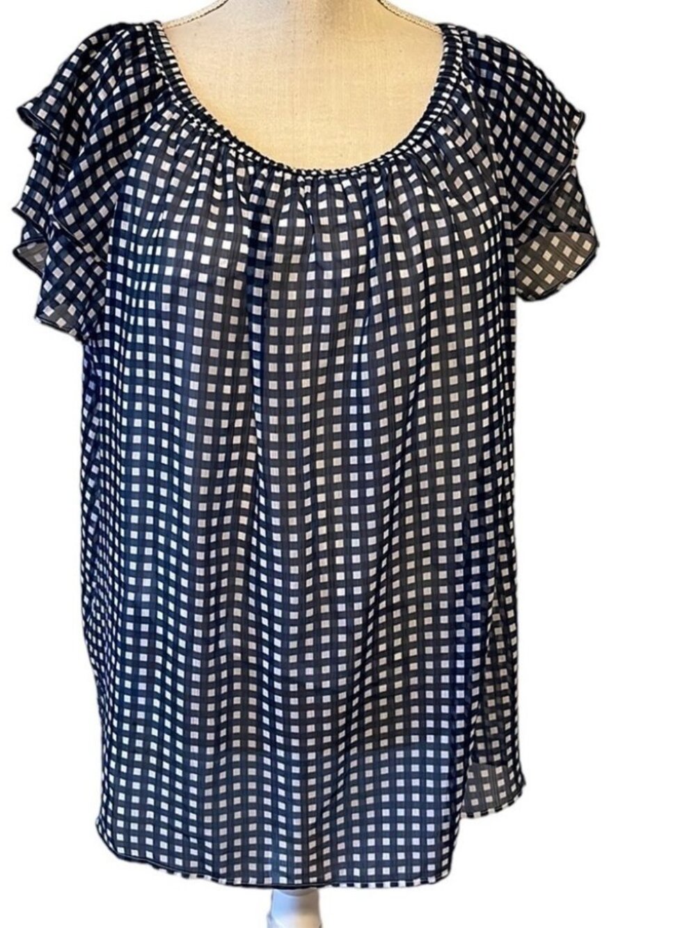 St. Johns Bay blue check layered blouse.